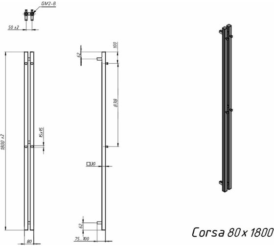 Водяной полотенцесушитель Grota Corsa 80x1800 черный Corsa 80x1800 N RAL9005