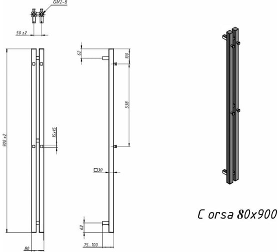 Водяной полотенцесушитель Grota Corsa 80x900 черный Corsa 80x900 N RAL9005