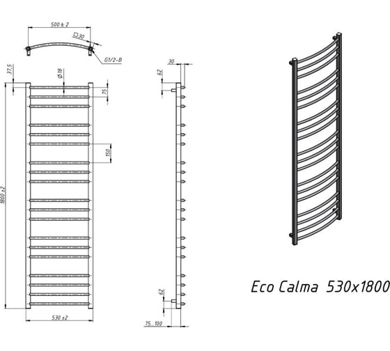 Водяной полотенцесушитель Grota Eco Calma 530x1800 хром глянцевый Eco Calma 530x1800 NP