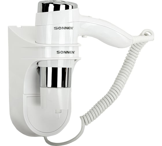 Фен для волос настенный SONNEN hd-2112 extra power, 1600 вт, 2 скорости, белый/хром, 608480