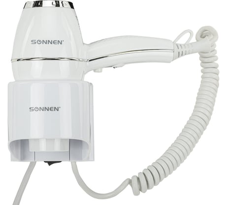 Фен для волос настенный SONNEN hd-2206 super power, 1850 вт, 2 скорости, белый, 608482
