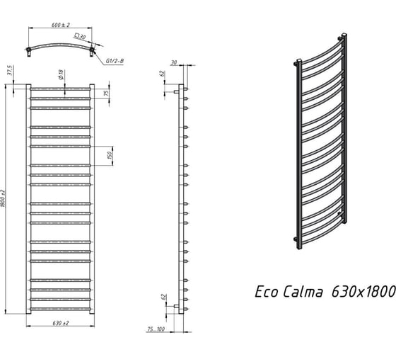 Водяной полотенцесушитель Grota Eco Calma 630x1800 хром глянцевый Eco Calma 630x1800 NP