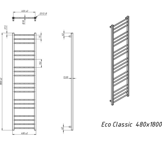 Водяной полотенцесушитель Grota Eco Classic 480x1800 хром глянцевый Eco Classic 480x1800 NP