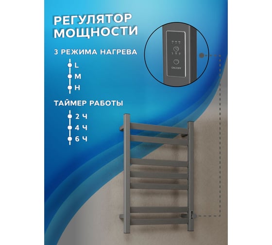 Полотенцесушитель электрический профильный Bauedge BAU Hotel Veer Gun Grey 50x80, 7 планок, универсальный, темно-серый металлик DB-0121