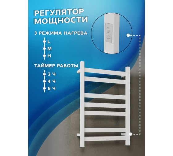 Электрический полотенцесушитель Bauedge профильный BAU Hotel Veer 50x80, 7 планок, универсальный, белый полуматовый DB-0118