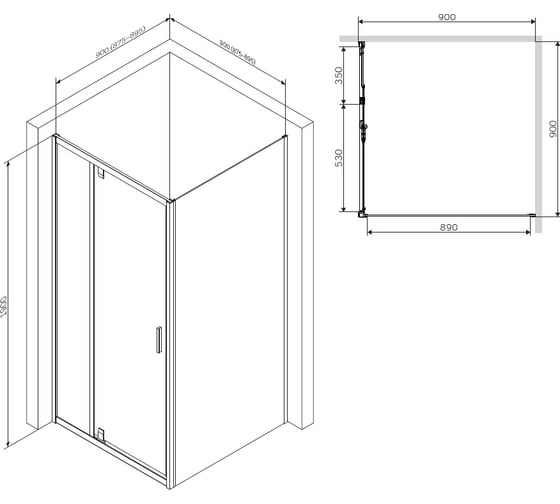 Душевое ограждение AM.PM Gem Sqare Pivot 90x90 W90G-404-090MT