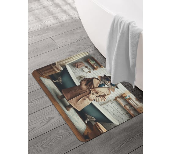 Коврик для ванной и туалета JOYARTY Кот шпион 58x38 см, sbmrec_sd3560_58x38