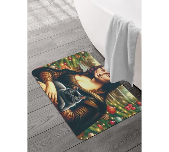 Коврик для ванной и туалета JOYARTY Джоконда с котом 58x38 см, sbmrec_sd3894_58x38