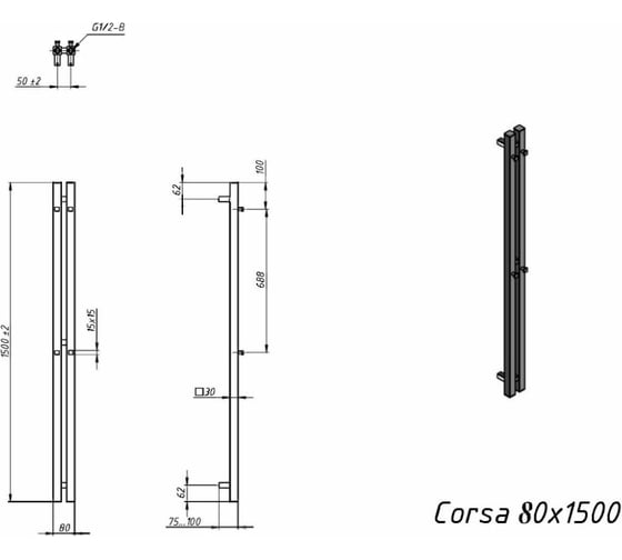 Водяной полотенцесушитель Grota Corsa 80x1500 черный Corsa 80x1500 N RAL9005
