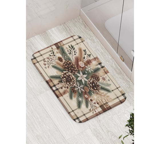 Коврик для ванной комнаты и туалета противоскользящий JoyArty "Шишки в иголках" 52x77 см, серия Новый год и Рождество bath_sd3905 1