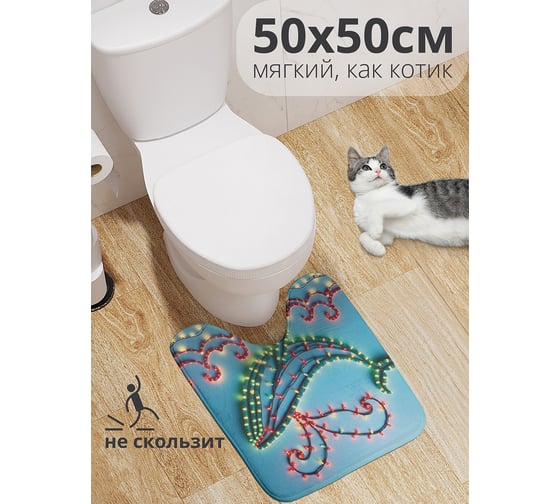 Коврик для туалета с вырезом противоскользящий JoyArty "Кит в огоньках" 50x50 см , серия Новый год и Рождество wcbath_sd3889_50x50 1