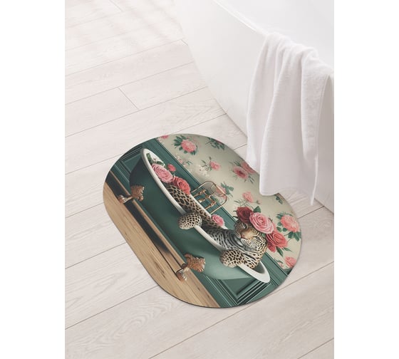 Коврик овальный для ванной и туалета JoyArty "Леопард в розах" 58x38 см, sbm_sd3541_58x38 1