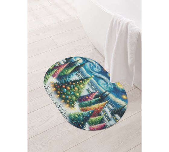 Коврик овальный для ванной и туалета JoyArty "Нарядные елки" 58x38 см, sbm_sd3892_58x38 1