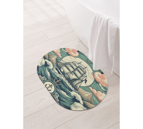 Коврик овальный для ванной и туалета JoyArty "Корабль в пути" 58x38 см, sbm_sd3484_58x38 1