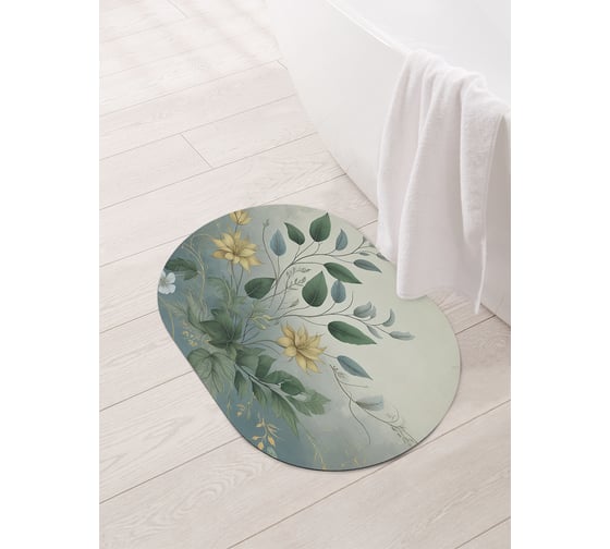 Коврик овальный для ванной и туалета JoyArty "Туманные цветы" 58x38 см, sbm_sd3586_58x38 1
