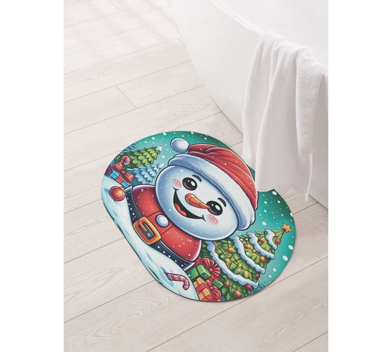 Коврик овальный для ванной и туалета JoyArty "Снеговик с подарками" 58x38 см, sbm_sd3927_58x38 1