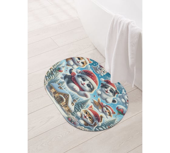 Коврик овальный для ванной и туалета JoyArty "Рождественские котики" 58x38 см, sbm_sd3880_58x38 1
