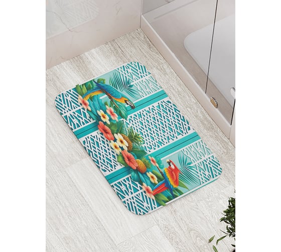 Коврик для ванной комнаты и туалета противоскользящий JoyArty "Тропические попугаи" 52x77 см bath_sd3415 1