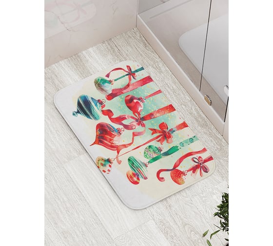 Коврик для ванной комнаты и туалета противоскользящий JoyArty "Игрушки на елку" 52x77 см, серия Новый год и Рождество bath_sd3982 1