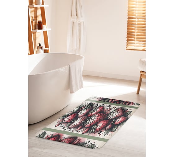 Коврик для ванной комнаты и туалета противоскользящий JoyArty "Клубника" 60x100 см bath_sd3444_60x100 1