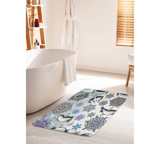 Коврик для ванной комнаты и туалета противоскользящий JoyArty "Снежные пингвины" 60x100 см, серия Новый год и Рождество bath_sd3971_60x100 1