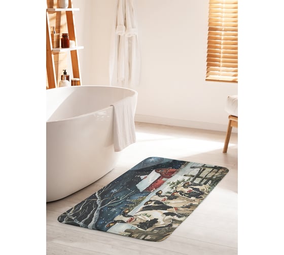 Коврик для ванной комнаты и туалета противоскользящий JoyArty "Коровы на прогулке" 60x100 см, серия Новый год и Рождество bath_sd3988_60x100 1