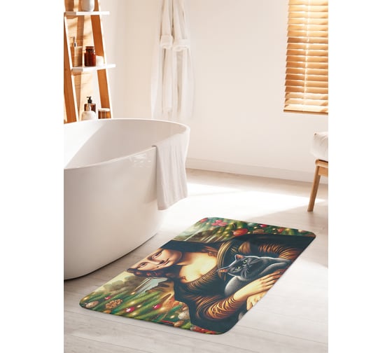 Коврик для ванной комнаты и туалета противоскользящий JoyArty "Джоконда с котом" 60x100 см, серия Новый год и Рождество bath_sd3894_60x100 1