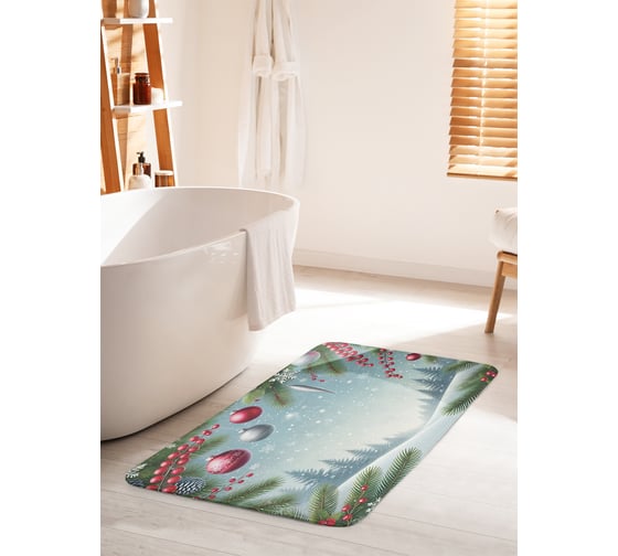 Коврик для ванной комнаты и туалета противоскользящий JoyArty "Утро в лесу" 60x100 см, серия Новый год и Рождество bath_sd3954_60x100 1
