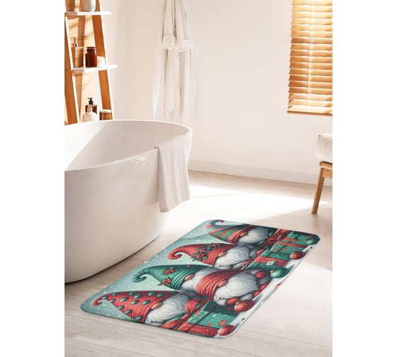 Коврик для ванной комнаты и туалета противоскользящий JoyArty "Утро с подарками" 60x100 см, серия Новый год и Рождество bath_sd3871_60x100 1