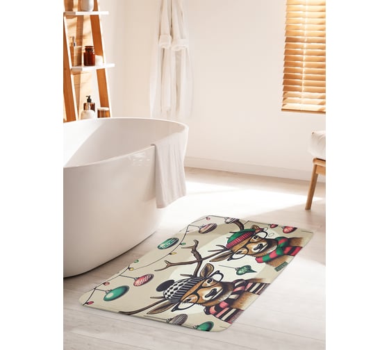 Коврик для ванной комнаты и туалета противоскользящий JoyArty "Олени на празднике" 60x100 см, серия Новый год и Рождество bath_sd3960_60x100 1