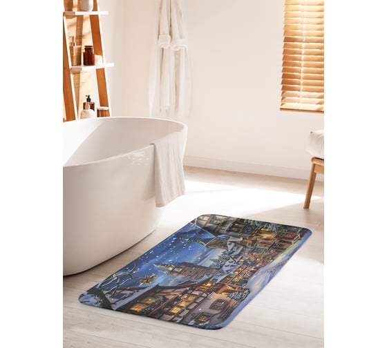 Коврик для ванной комнаты и туалета противоскользящий JoyArty "Снежная ночь" 60x100 см, серия Новый год и Рождество bath_sd3983_60x100 1