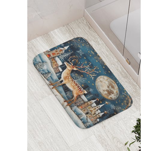 Коврик для ванной комнаты и туалета противоскользящий JoyArty "Олень под луной" 52x77 см, серия Новый год и Рождество bath_sd3987 1