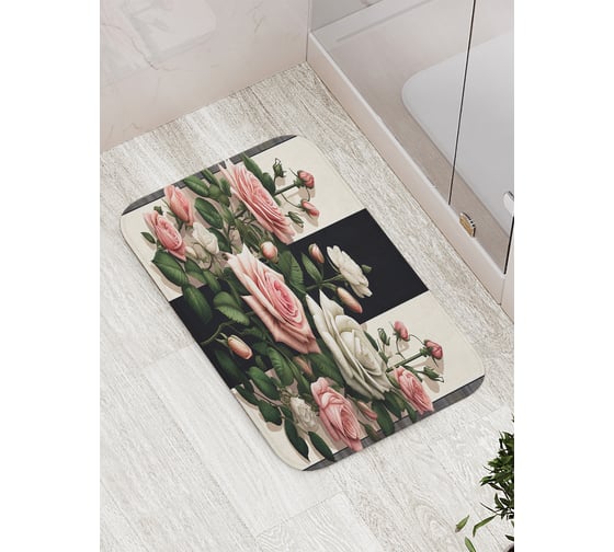 Коврик для ванной комнаты и туалета противоскользящий JoyArty "Розы в полоску" 52x77 см bath_sd3441 1
