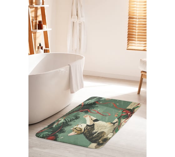 Коврик для ванной комнаты и туалета противоскользящий JoyArty "Игра с ленточкой" 60x100 см, серия Новый год и Рождество bath_sd3979_60x100 1