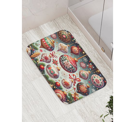 Коврик для ванной комнаты и туалета противоскользящий JoyArty "Расписные шары" 52x77 см, серия Новый год и Рождество bath_sd3924 1