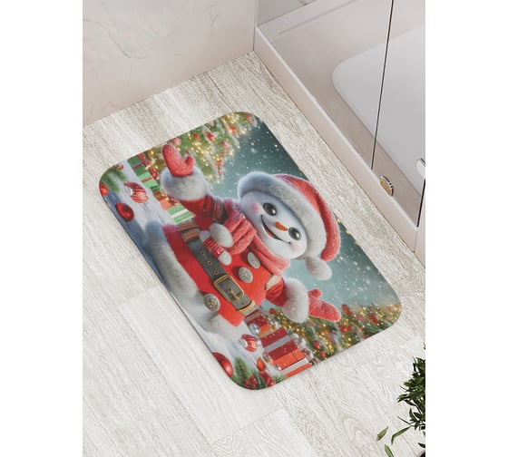 Коврик для ванной комнаты и туалета противоскользящий JoyArty "Счастливый снеговик" 52x77 см, серия Новый год и Рождество bath_sd3928 1