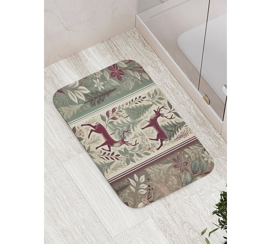 Коврик для ванной комнаты и туалета противоскользящий JoyArty "Олени в лесу" 52x77 см, серия Новый год и Рождество bath_sd3860 1