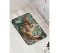 Коврик для ванной комнаты и туалета противоскользящий JoyArty "Играющий котик" 52x77 см, серия Новый год и Рождество bath_sd3980