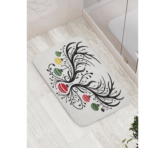 Коврик для ванной комнаты и туалета противоскользящий JoyArty "Древо в украшениях" 52x77 см, серия Новый год и Рождество bath_sd3962 1