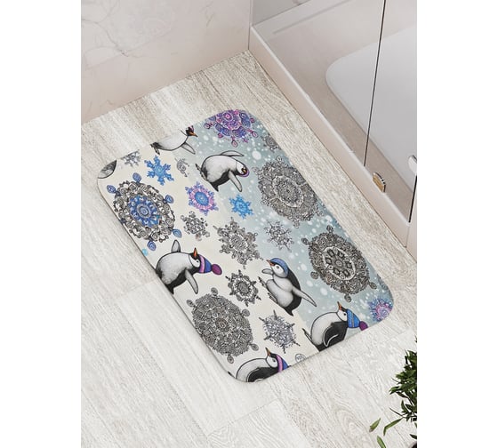 Коврик для ванной комнаты и туалета противоскользящий JoyArty "Снежные пингвины" 52x77 см, серия Новый год и Рождество bath_sd3971 1