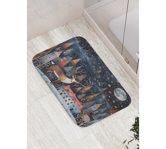 Коврик для ванной комнаты и туалета противоскользящий JoyArty "Заблудившись ночью" 52x77 см, серия Новый год и Рождество bath_sd3986 1