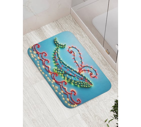 Коврик для ванной комнаты и туалета противоскользящий JoyArty "Кит в огоньках" 52x77 см, серия Новый год и Рождество bath_sd3889 1