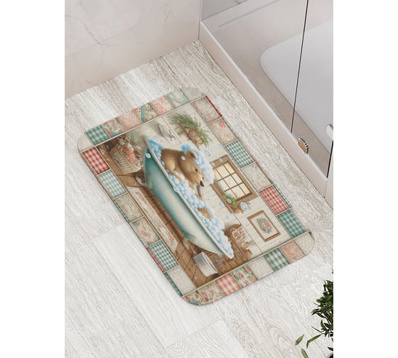 Коврик для ванной комнаты и туалета противоскользящий JoyArty "Медведь в ванной" 52x77 см bath_sd3550 1