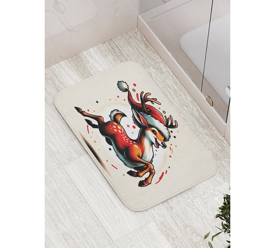 Коврик для ванной комнаты и туалета противоскользящий JoyArty "Радостный олень" 52x77 см, серия Новый год и Рождество bath_sd3883 1