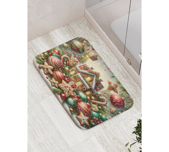 Коврик для ванной комнаты и туалета противоскользящий JoyArty "Праздничный дом" 52x77 см, серия Новый год и Рождество bath_sd3881 1