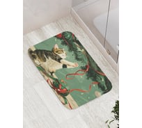 Коврик для ванной комнаты и туалета противоскользящий JoyArty "Игра с ленточкой" 52x77 см, серия Новый год и Рождество bath_sd3979