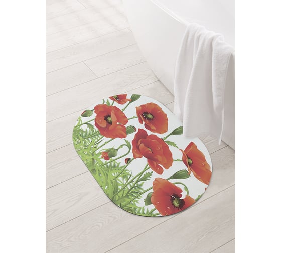 Коврик для ванной и туалета овальный противоскользящий JOYARTY Ароматные маки 58x38 см sbm_11353_58x38 1