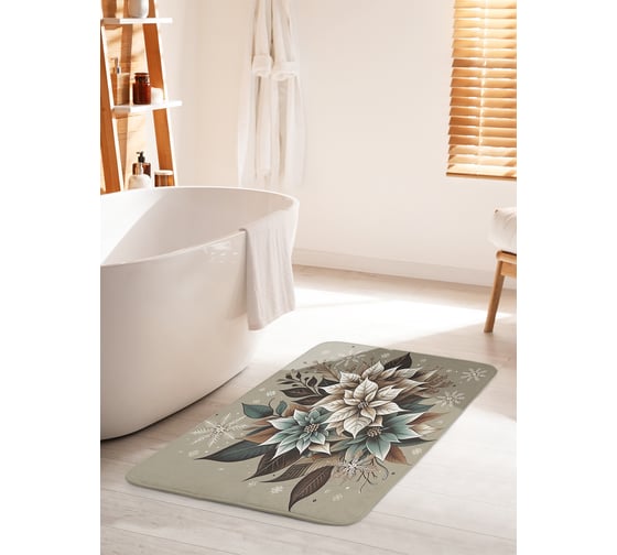 Коврик для ванной комнаты и туалета противоскользящий JOYARTY Букет в снежинках 60x100 см, серия Новый год и Рождество bath_sd3918_60x100 1