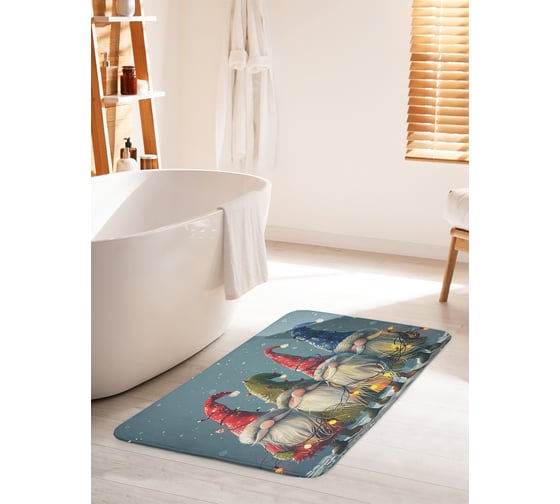 Коврик для ванной комнаты и туалета противоскользящий JOYARTY Гномы с гирляндой 60x100 см, серия Новый год и Рождество bath_sd4005_60x100 1