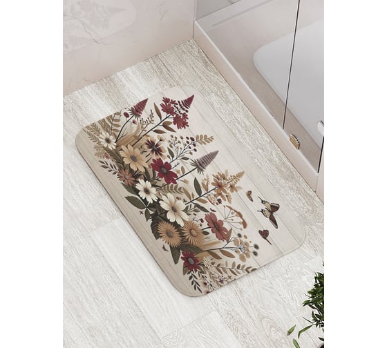 Коврик для ванной комнаты и туалета противоскользящий JOYARTY Бабочки на лугу 52x77 см bath_sd3574 1
